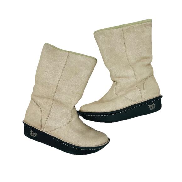 ALEGRIA SEDONA IVORY GLITTER LEATHER UPPER SHEARLING LINED BOOTS SZ 37 6.5-7 - Picture 3 of 8